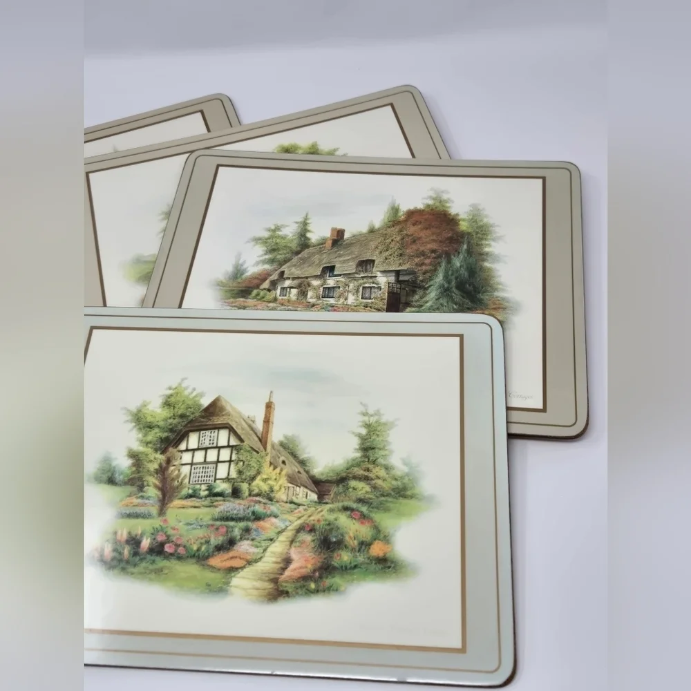 VINTAGE PIMPERNEL ENGLISH COUNTRY COTTAGES TRIVET PLACEMAT SET OF 5 ENGLAND CORK